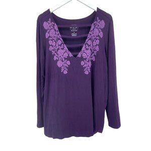 Torrid Super Soft knits floral v neck long sleeve tee shirt size 1X NWT purple